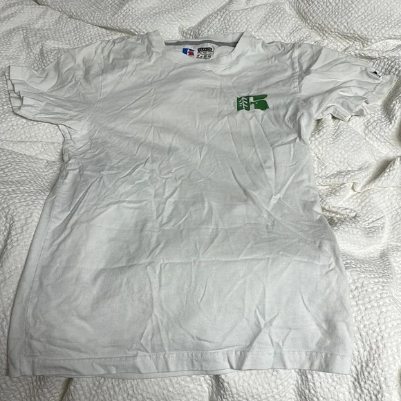 The brand is Russell and the size is small and is white with green and blue. - Picture 6 of 6